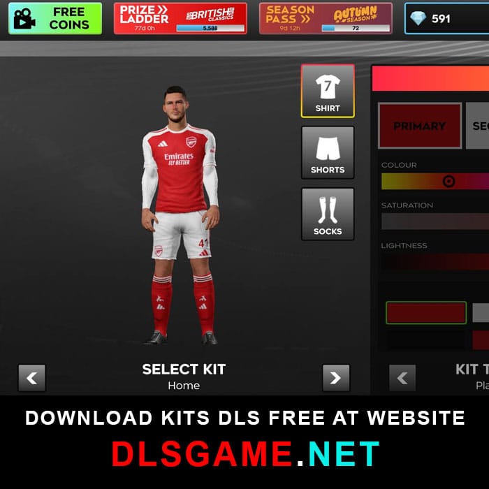 Arsenal Home Kit 25 26 ingame DLS25